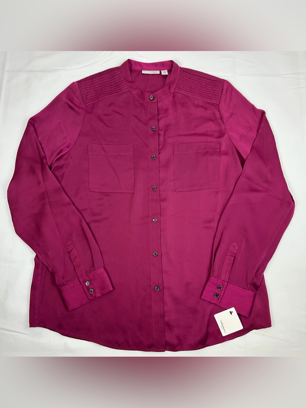 *NEW* Halogen Button Front Long Sleeve Blouse Fuchsia Large